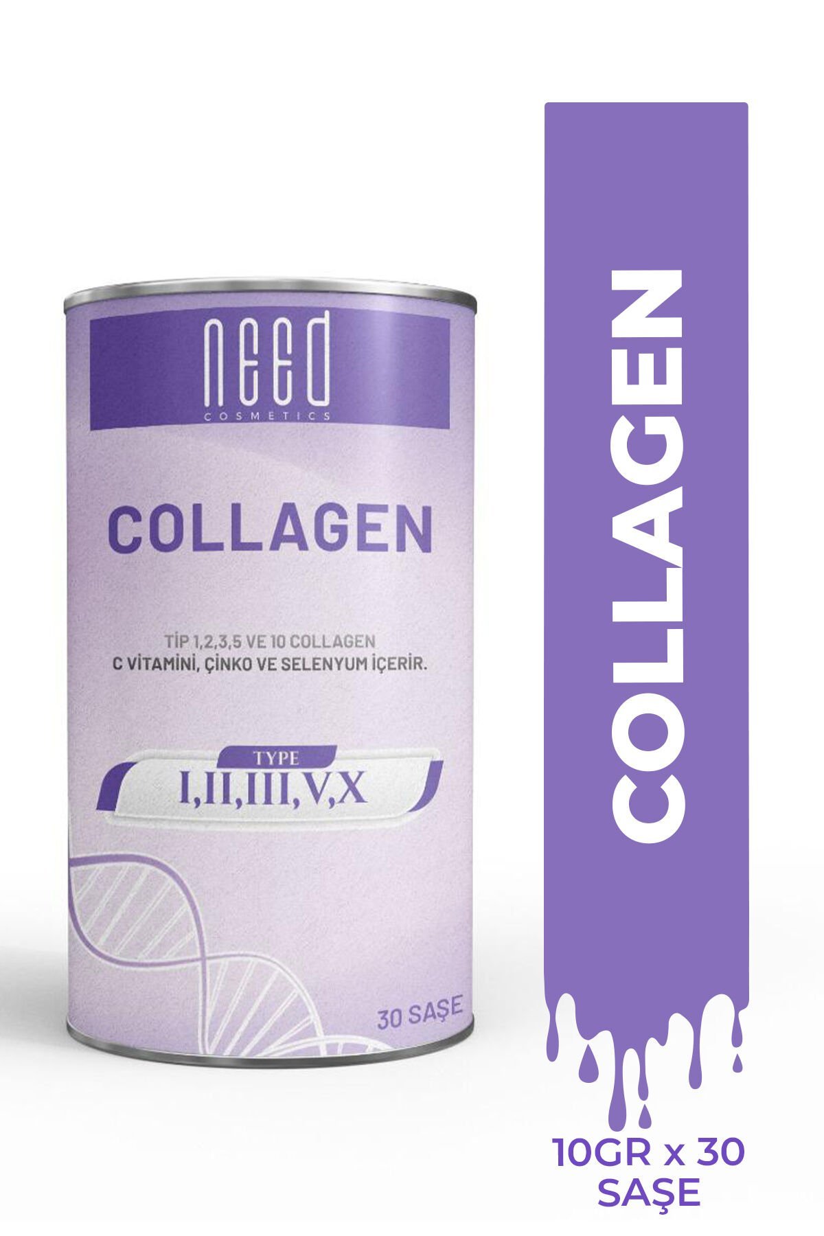Need 5 Tip Collagen Çilek Aromalı ( biotin,selenyum,çinko,c vitamini,hyaluronik asit) 30 Şaset